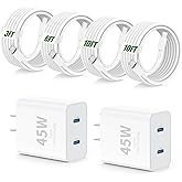45W iPhone 17 16 15 Pro Max Charger Fast Charging,45W Dual Port USB C Fast Charging Block with 10/10/6/3FT Long C to C Cable 
