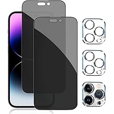 Pehael [2+2 Pack] iPhone 14 Pro Max Privacy Screen Protector with Camera Lens Protector Full Coverage Anti-Spy Tempered Glass