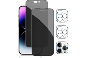 Pehael [2+2Pack] Privacy Screen Protector for iPhone 14 Pro Max with Camera Lens Protector Full Coverage Anti-Spy Tempered Glass Film 9H Hardness Upgrade Edge Protection Easy Installation Bubble Free [6.7 inch]
