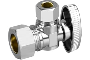 PXZBLG Stop Valves, 1/2" × 3/8" Angle Stop Valve, 1/2" Nominal (5/8" OD Comp.) Angle Input, 3/8" OD Compression Output, 1/4 Turn, Chrome Plated Brass for Kitchen, Faucet, Toilet Valves