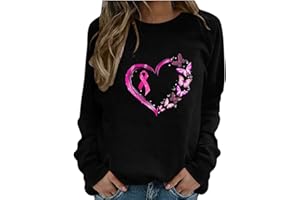 BIDOBIBO Breast Cancer Awareness Tshirt Long Sleeve Crew Neck T Shirts Breast Cancer Pink Ribbon Pin Womens Fall Tops