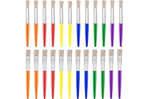 24Pcs Paint Brushes for Kids 12 Pcs Round and Flat Large Easy to Clean & Grip Washable No Shed Hog Bristle Toddler Paintbrush