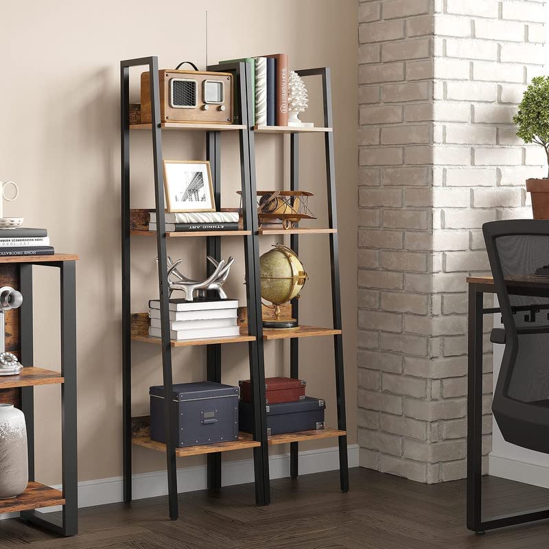 VASAGLE Bookshelf, 4-Tier Narrow Book Shelf, 11.8 x 13.3 x 55.1 Inches, Ladder Shelf for Home Office, Living Room, Bedroom, Kitchen, Rustic Brown and Ink Black ULLS108B01