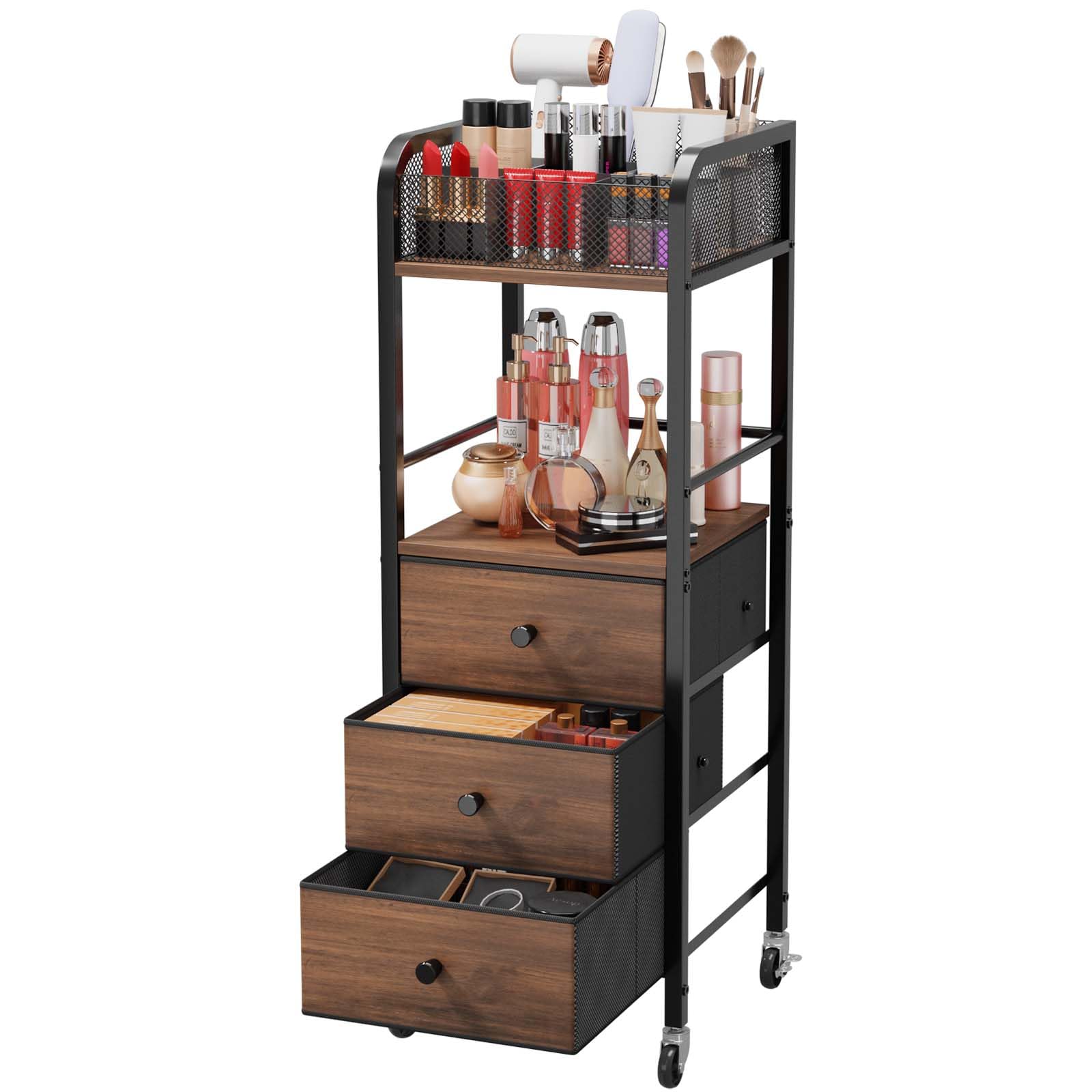 Photo 1 of HapiRm Rolling Makeup Cart Organizer - Floor Skincare Make Up Storage with 3 Non-woven Fabric Drawers, Vanity Organizer Cosmetic Display Cases Holder for Skin Care Perfume Nail Polish Brush Hair Tool