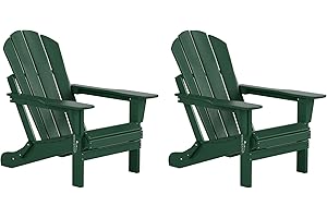 WO WESTIN OUTDOOR WO Home Furniture Set of 2pcs HDPE Adirondack Chairs Lounger Outdoor Folding Seat for Fire Pit, Beach, Balcony, Backyard, Lawn, Patio, Pool, Deck, Garden - Weather UV Resistant (Dark Green)