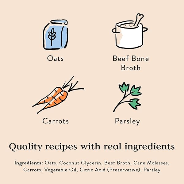BOCCE’S BAKERY OVEN BAKED BONE BROTH TREATS FOR DOGS, WHEAT-FREE EVERYDAY DOG TREATS, MADE WITH REAL INGREDIENTS, BAKED IN THE USA, ALL-NATURAL BISCUITS, BEEF BONE BROTH, CARROTS, & PARSLEY, 5 OZ