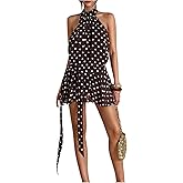 SOLY HUX Women's Vintage Polka Dots Halter Mini Dress Y2k Open Back A Line Party Club Dresses
