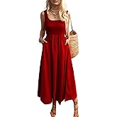 Mieazom Women's Maxi Dress Summer Sleeveless Swing Sundress Casual Loose Tank Long Dresses with Pockets