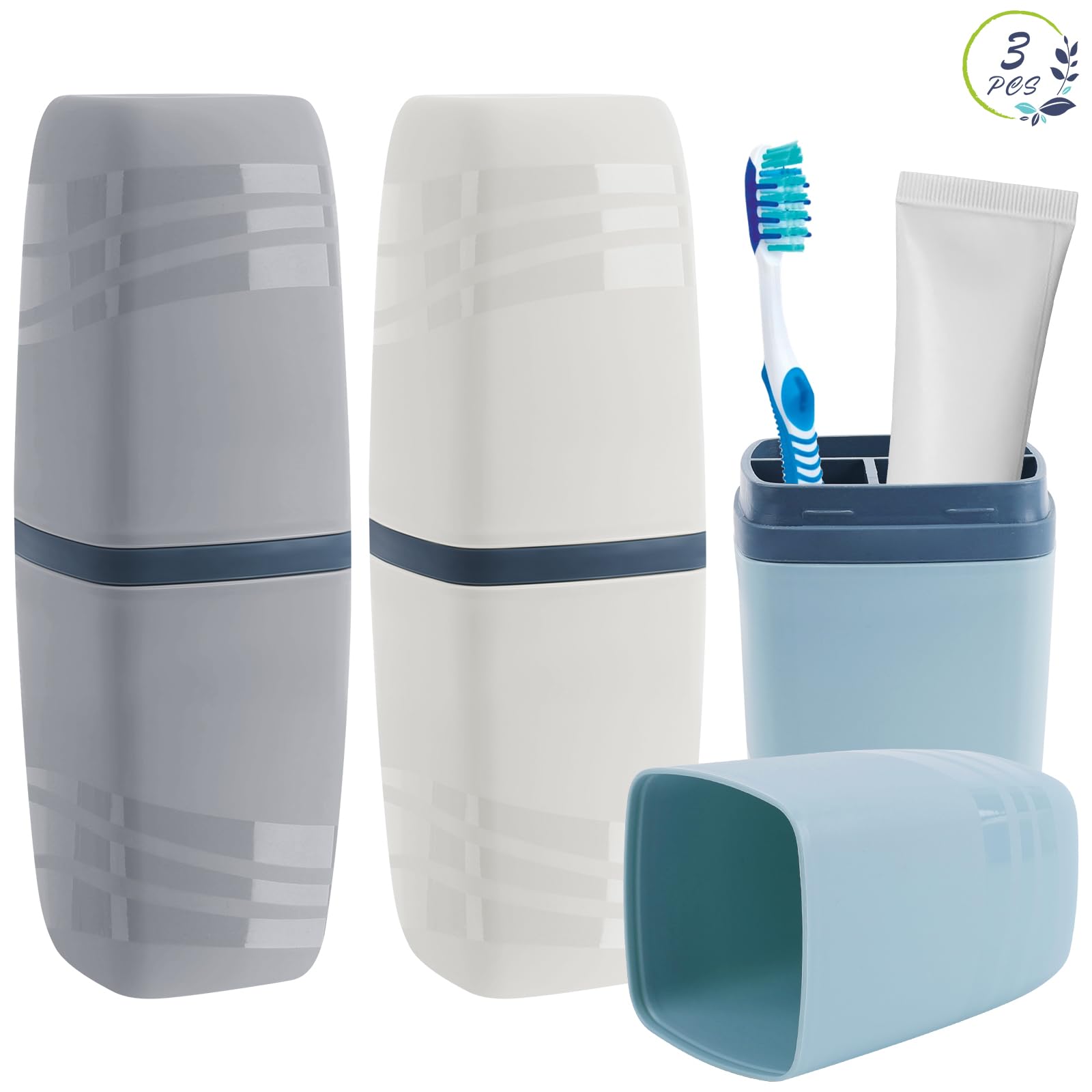 JYUHA 3 PCS Toothbrush Travel Case, Portable Toothbrush Box Plastic Toothbrush Case Dustproof Travel Toothbrush Storage Box for Home Business Trip Camping (3 Colors)