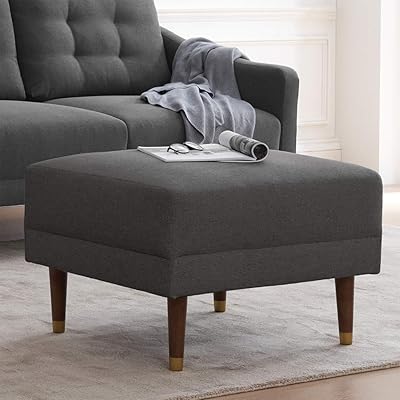 Mopio Savannah Mid-Century Modern Square Ottoman with Gold Caps