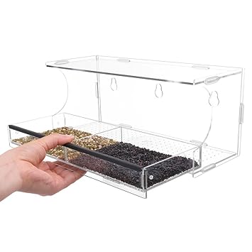 Elenker Large Clear Window Bird Feeder With Removable Self
