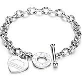 VQYSKO Heart Charm Bracelet for Women-18k Gold Plated Silver/Rose Gold OT Clasp Girls Stainless Steel Bangle，Mother's Day Valentine's Day Christmas Birthday Gift