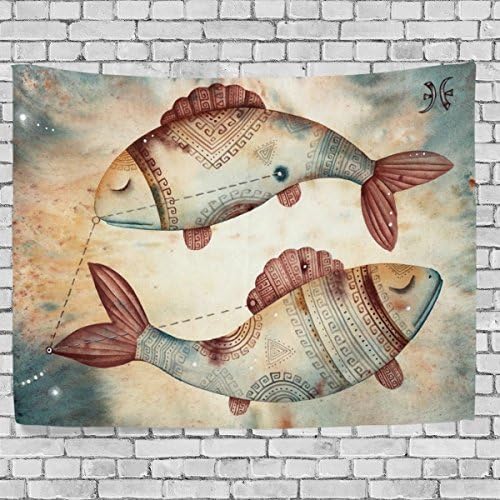 HMWR Retro Vintage 12 Constellations Tapestry Wall Hanging Old Painting Pisces Wall Decor Art Home Decorations Light-weight Polyester Bedspread Picnic Bedsheet Blanket Hippie Tapestries 60x40 Inch