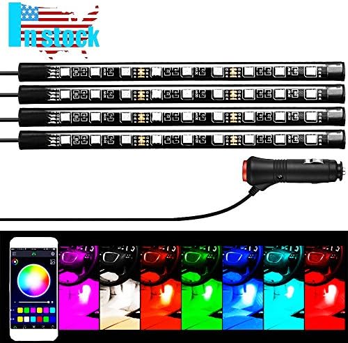 Interior Car Lights, URPIRE 4Pcs 36 LED DC 12V Multicolor Music LED Strip Light for Car Decoration Under Dash Lighting Kit with Sound Active Function and APP Wireless Remote Control, Car Charger