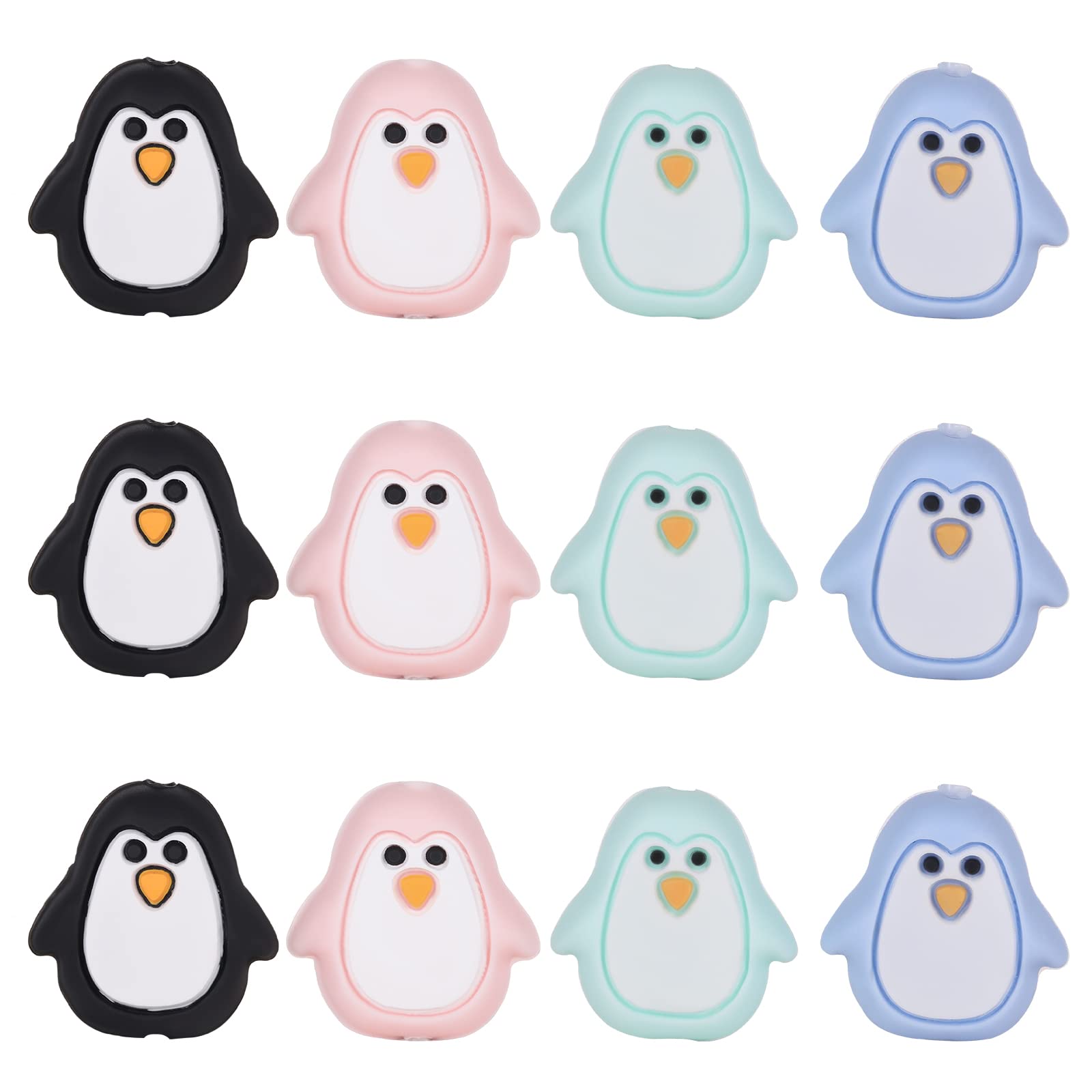 WEWAYSMILE 12pcs Mixed Round Geometry Silicone Beads, Silicone Beads Bulk, Mix Color Rubber Polygonal Beads, for Keychain Making Necklace Bracelet Craft DIY(Little Penguin)(AK)