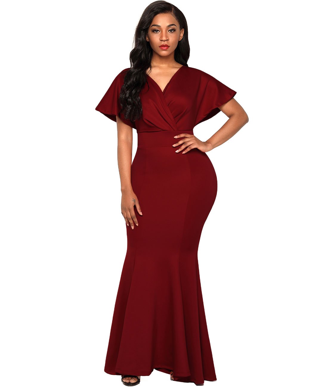 LALAGEN Womens V Neck Bodycon Mermaid Evening Wedding Party Dress Gowns