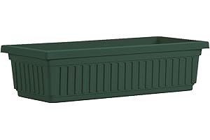 The HC Companies 30 Inch Venetian Rectangular Window Planter Box - Lightweight Plastic Indoor Outdoor Plant Pot with Drainage for Windowsill, Herbs, Flowers, Evergreen