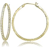 Hoops & Loops Sterling Silver Cubic Zirconia Inside Out Medium Round Hoop Earrings