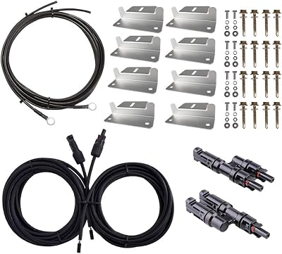 Renogy Solar Panel Mounting Kit 200W Z Brackets Two Sets 8 Pcs 8ft 8AWG Tray
