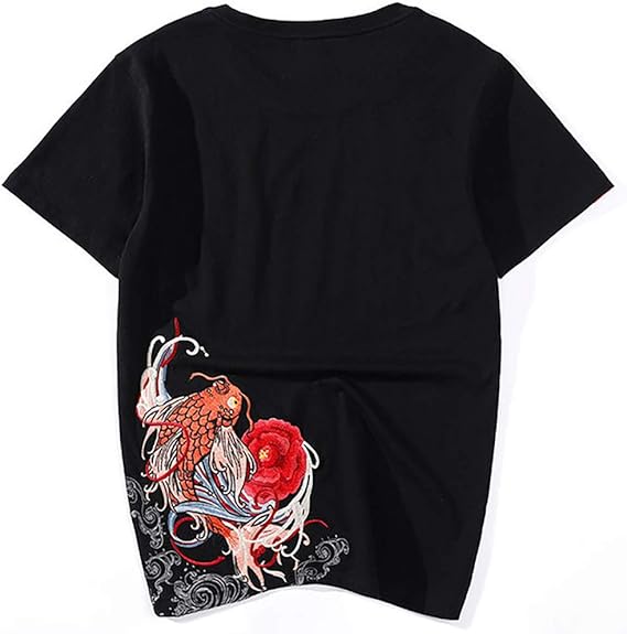 Amazon 半袖 刺繍tシャツ カットソー 鯉の滝登り 北斎 カジュアル 春夏 和柄 和風 カットソー Tシャツ魂 黒 B6069a Xl T シャツ カットソー 通販