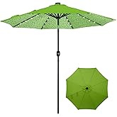 Backyard Expressions 9ft Solar Patio Umbrella with 32 LED Lights - Green Floral – Outdoor Market Umbrella with Tilt & Crank, Solar-Powered Lighting