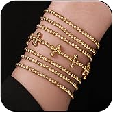 Hremhoo Gold Beaded Bracelets for Women Gold Plated Stackable Cross Layering Bracelet Stack Stretch Bead Bracelet Set Trendy Jewelry Gift for Her