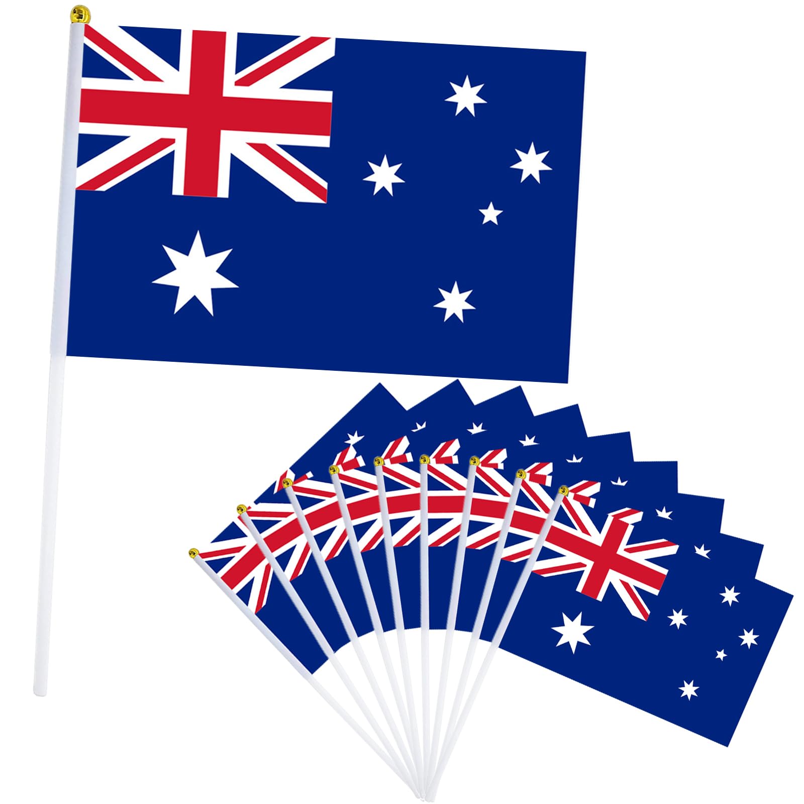 10Pcs Australia Flags for Fifa World Cup Football 2026 Decorations, 14X21cm Mini Australia Flag, Small Australian Flags on Sticks,Hand Held Flag for Eurovision Euro Football Street Party Décor