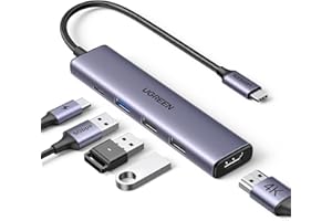 UGREEN Revodok USB C Hub 5-in-1, Multiport Adapter with 4K HDMI, 3 USB A Data Transfer 5Gbps, 100W Charging Port, Compatible 
