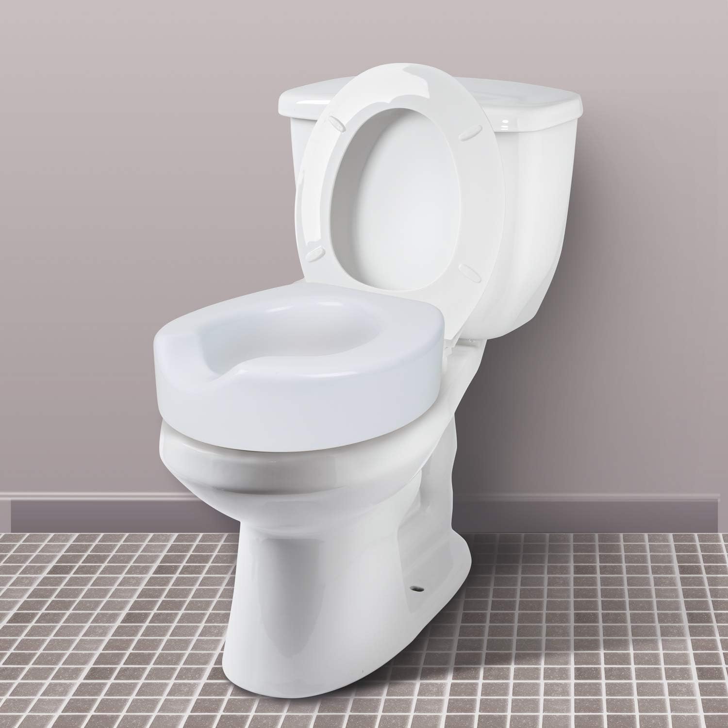 Carex Toilet Seat Riser With Quick-Lock - Adds 4 Inches of Height to Toilet - Raised Toilet Seat With 300 Pound Weight Capacity - Slip-Resistant - - 