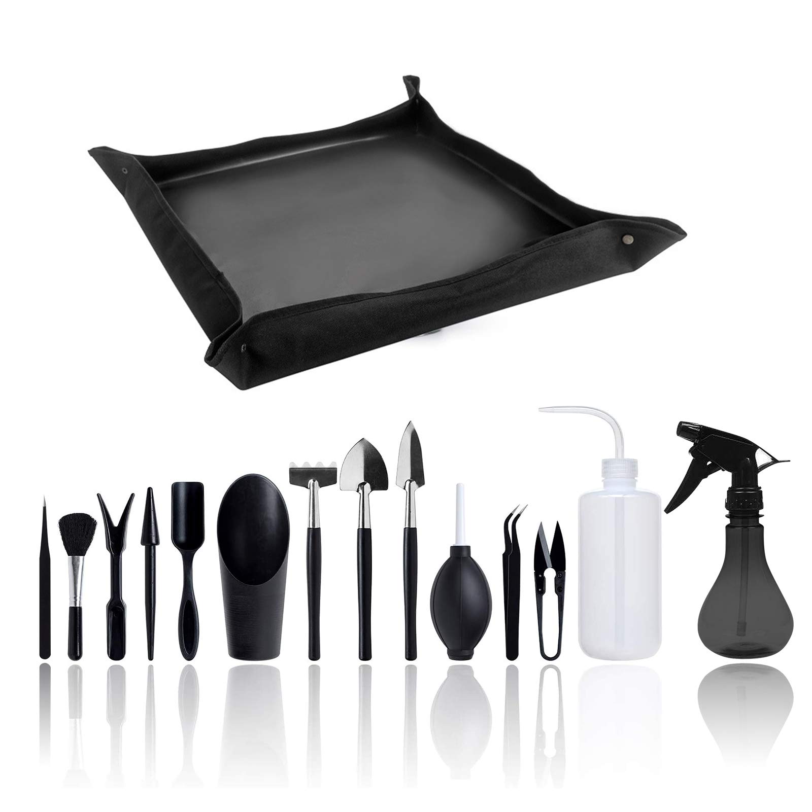 ZWPARTS 15 Pcs Succulent Plants Tools, Succulent Transplanting Tools Kit Mini Garden Planting Hand Tools Set for Indoor Miniature Fairy Garden Plant Care (Black)