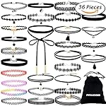 Paxcoo 36 PCS Black Choker Necklaces with Extender Chain for Women Girls