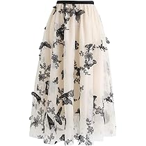 CHICWISH★3D花付きメッシュマキシ丈スカート☆ Amazon.com: CHICWISH Women's 3D Pinky Rose Mesh Tulle