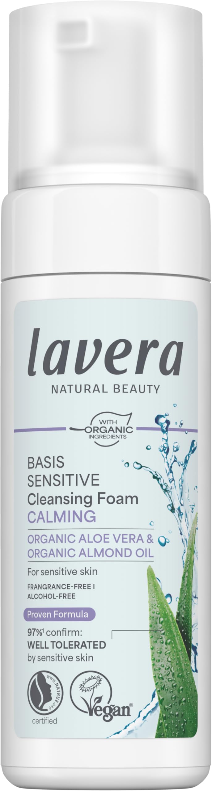 lavera basis sensitiv Cleansing Foam - natural cosmetics - vegan - organic aloe vera and organic almond oil - facial cleansing - natural cleansing formula - 1 x 150 ml