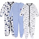 Exemaba Baby Footed Pajamas Boy-3 Packs Newborn Infant Sleeper Cotton Soft Romper, Boys Set, (Tag 12M) 10-12 Months