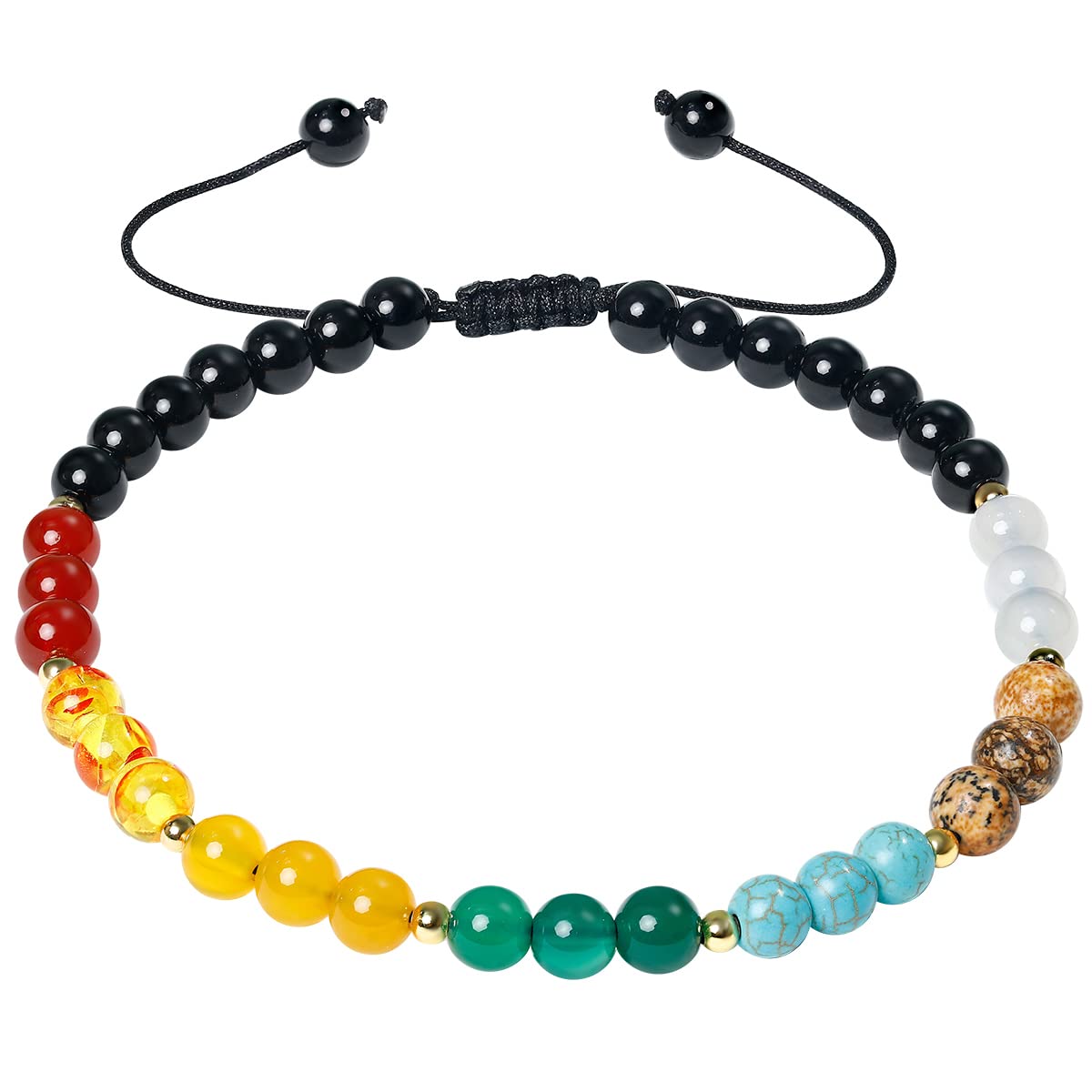 Wizock Reiki 7 Chakra Crystals Beaded Ankle Bracelets for Women Black Obsidian Meditation Spiritual Yoga Summer Beach Gifts Anklet 6mm