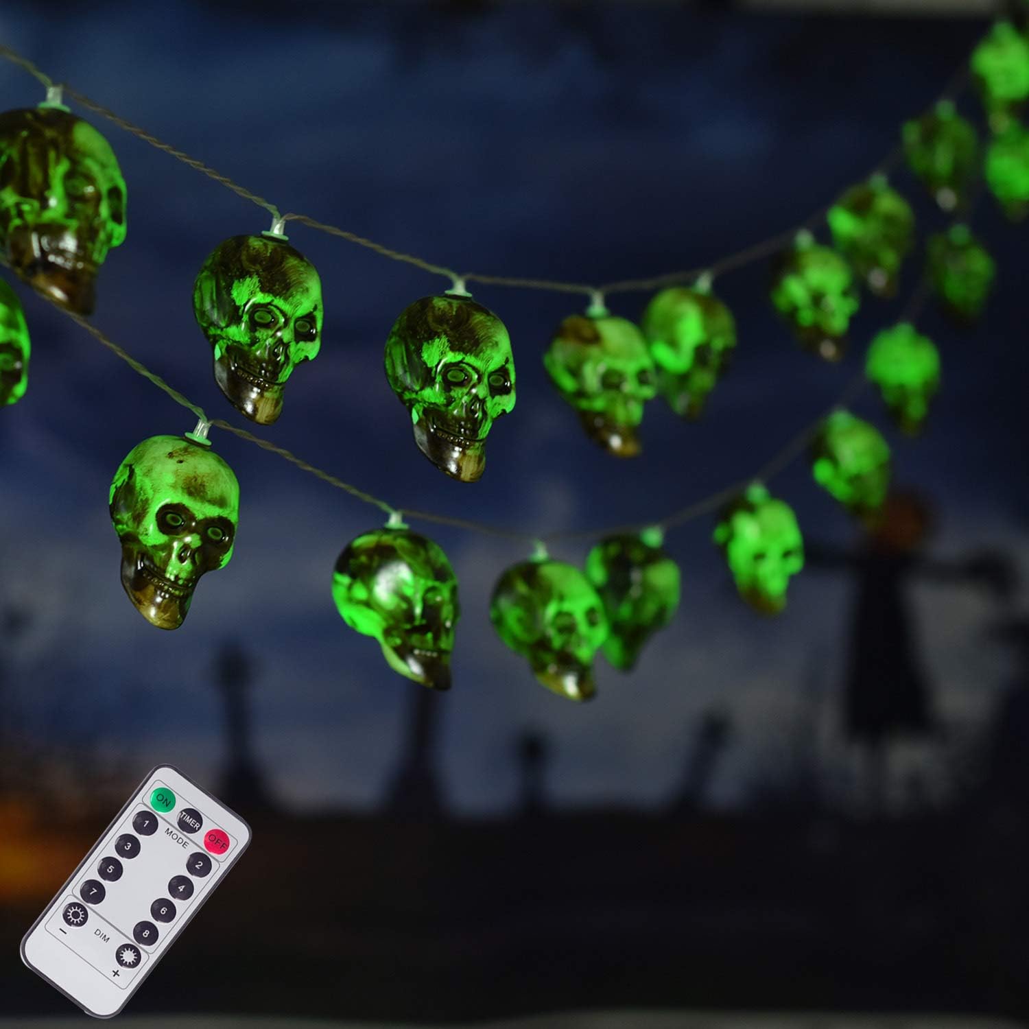 30 LED Halloween Skull String Lights, 8 Modes Fairy Lights with Remote, 16.4ft Waterproof Battery Operated Halloween Lights for Outdoor Indoor Party Bar Halloween Decoration: Home Improvement