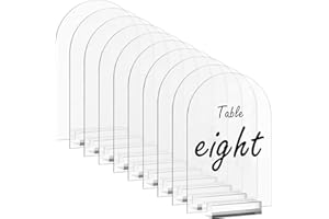 CEUQIESO 10 Pack 5x7 Inch Clear Arch Acrylic Sign with Stands, Clear Blank Sheets Table Signs with Holder, Arched Round Top Acrylic Sheet, DIY for Wedding Table Number Menu Sign Bar List