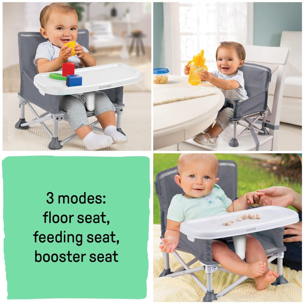 Summer Infant, 3D Mini Convenience Stroller – Lightweight Stroller & Pop 'N Sit Portable Booster Chair, Floor Seat, Indoor/Outdoor Use, Compact Fold, Grey