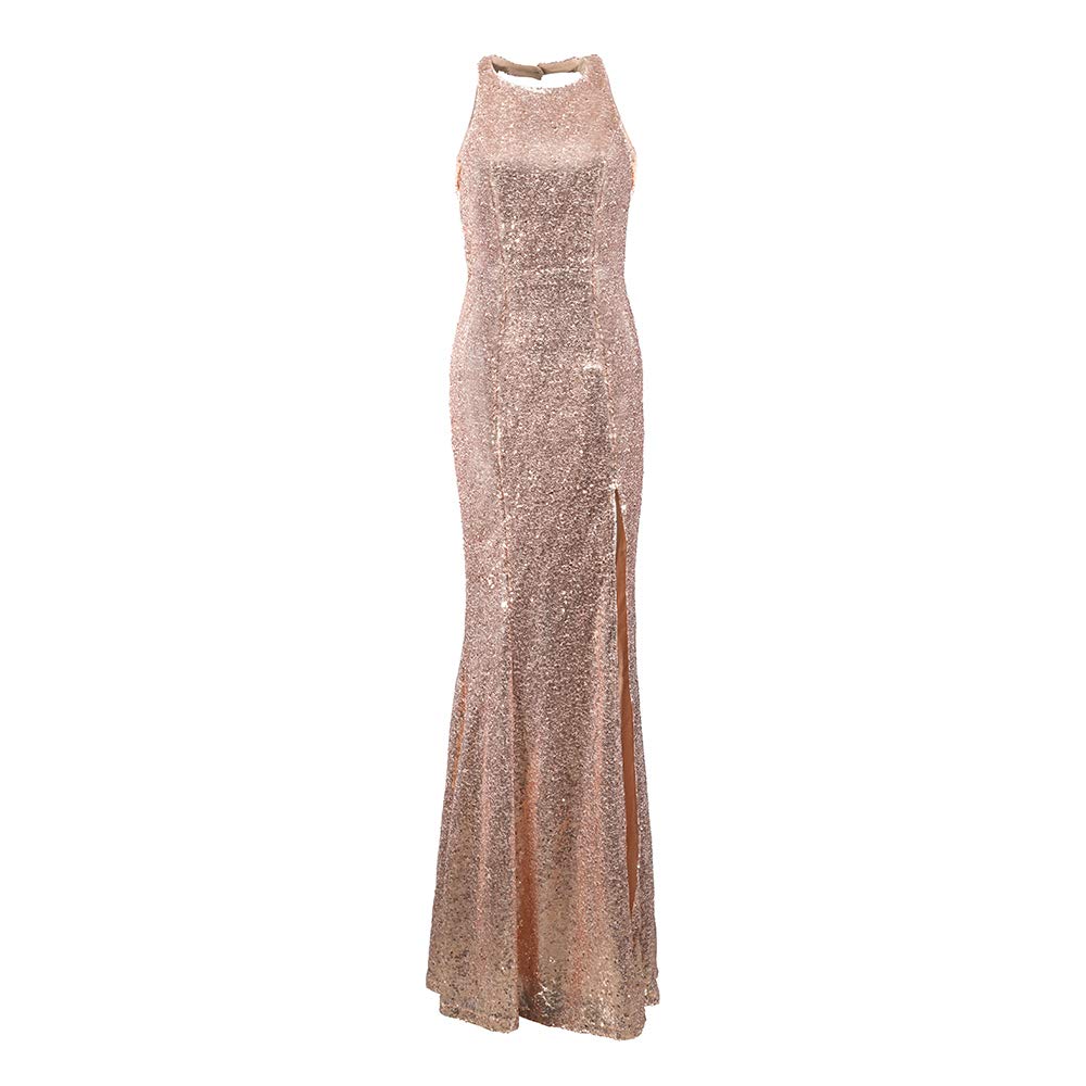Women Backless Sleeveless Tank Top Sparkly Sequin Split Maxi Dresses for Cocktail, Club, Evening