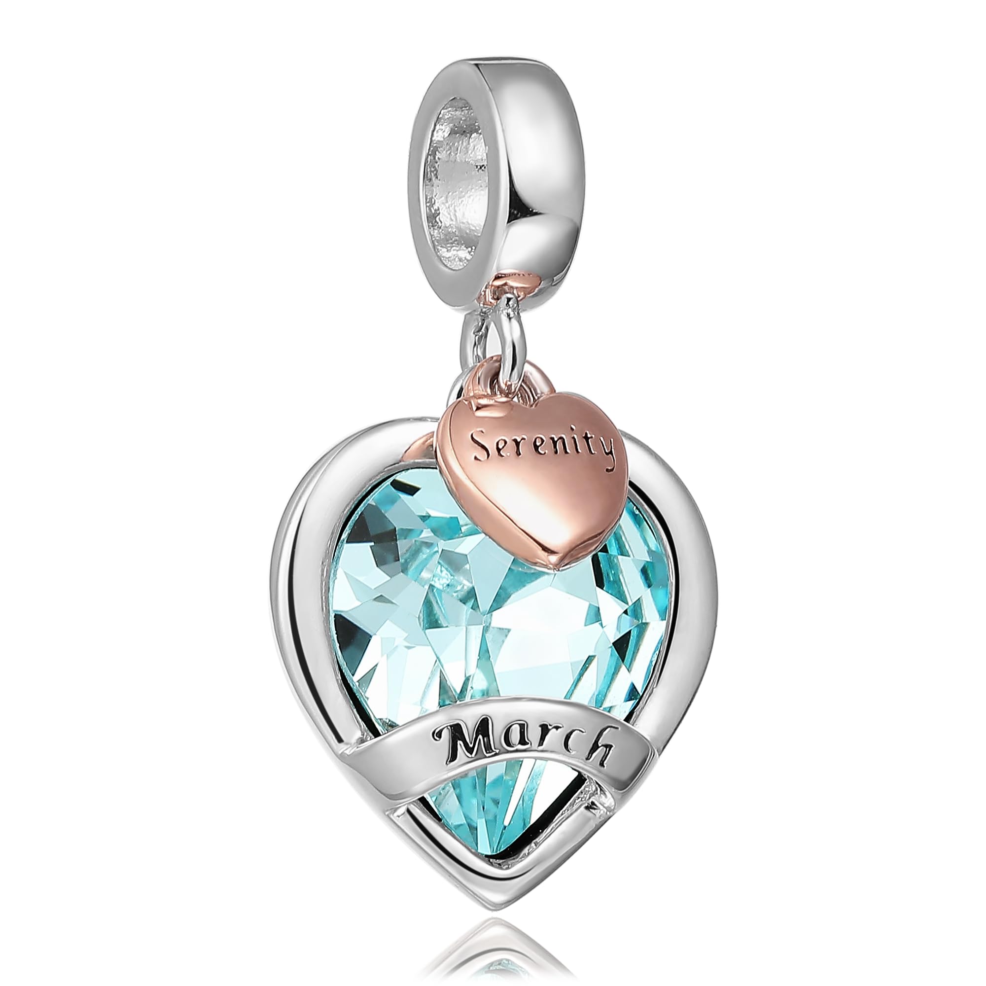 March Birthstone Charms for Women Bracelets Blue Heart Charm fit Pandora Bracelets Birthday Gifts for Women Girls