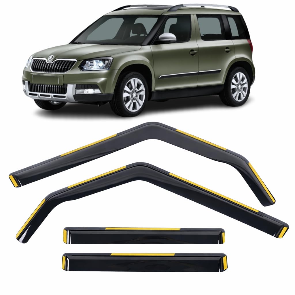 Set Of 4 Wind Deflectors For SKODA YETI SUV 2009 2010 2011 2012 2013 2014 2015 2016 2017 In-Channel Acrylic Side Window Visors-Smoke Tinted Sun & Rain Guards Reflectors.