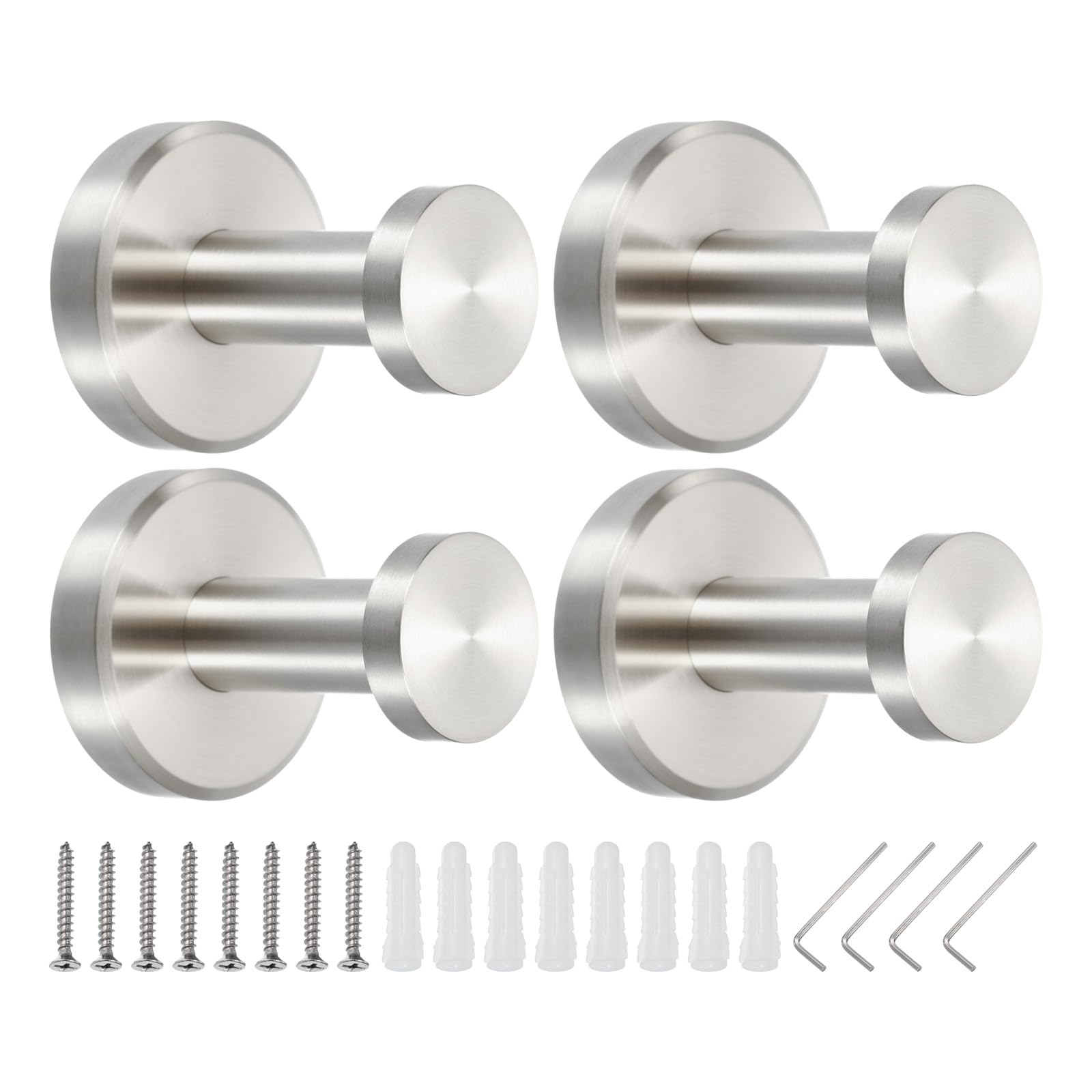 PATIKIL Towel Hooks for Hanging, 4Pack 304 Stainless Steel Round Wall Mounted Hanger Holder, with Tools for Bathroom, Bedroom, Dormitory, Hang Towel, Clothes, Coat, Robe, Hat, Silver Tone