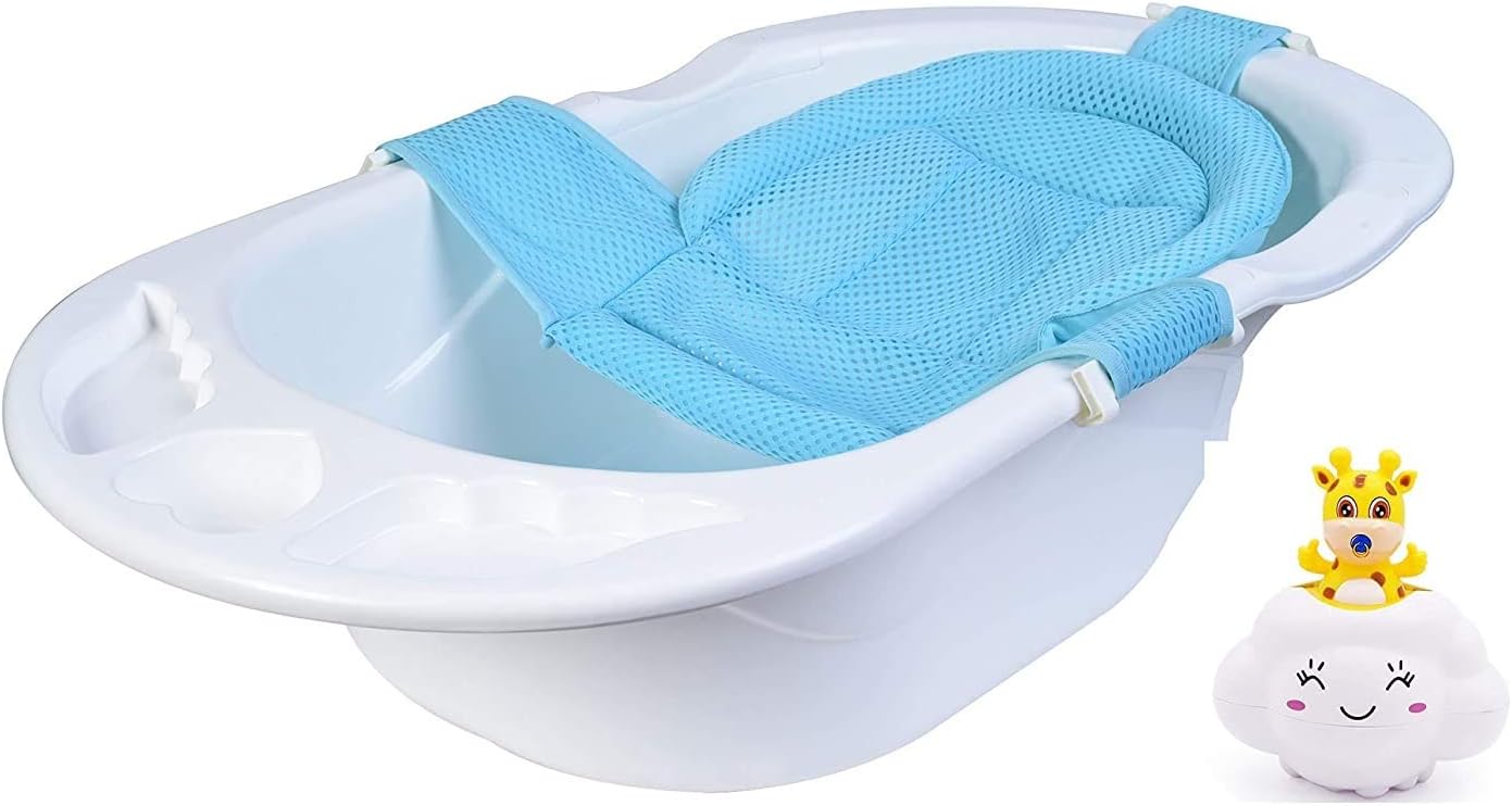 A Baby Cherry Bath Tub:: Deluxe Ergonomically Designed Bathtub for Infants to Toddlers (0M to 3 Yr) - Fits According to Age; 3-in-1 Adjustment + Free Bath Toy (Blue)