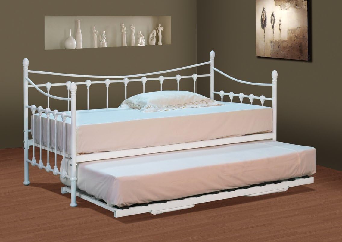 Comfy Living Classic Stunning White Metal Day Bed Trundle Mattresses