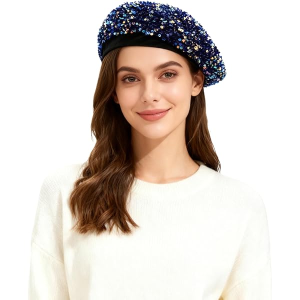 Purple Sequin Beret Hats for Women Sparkling Bling Sparkle  display picture 1