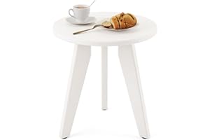 Homenjoy HDPE White Round Outdoor Table, Weather-Resistant, 15.8x15.8x16.7 inches, 150lbs Load Capacity, Modern Design, End Table for Patio, Porch, Deck, Living Room, Bedroom, Plant Stand