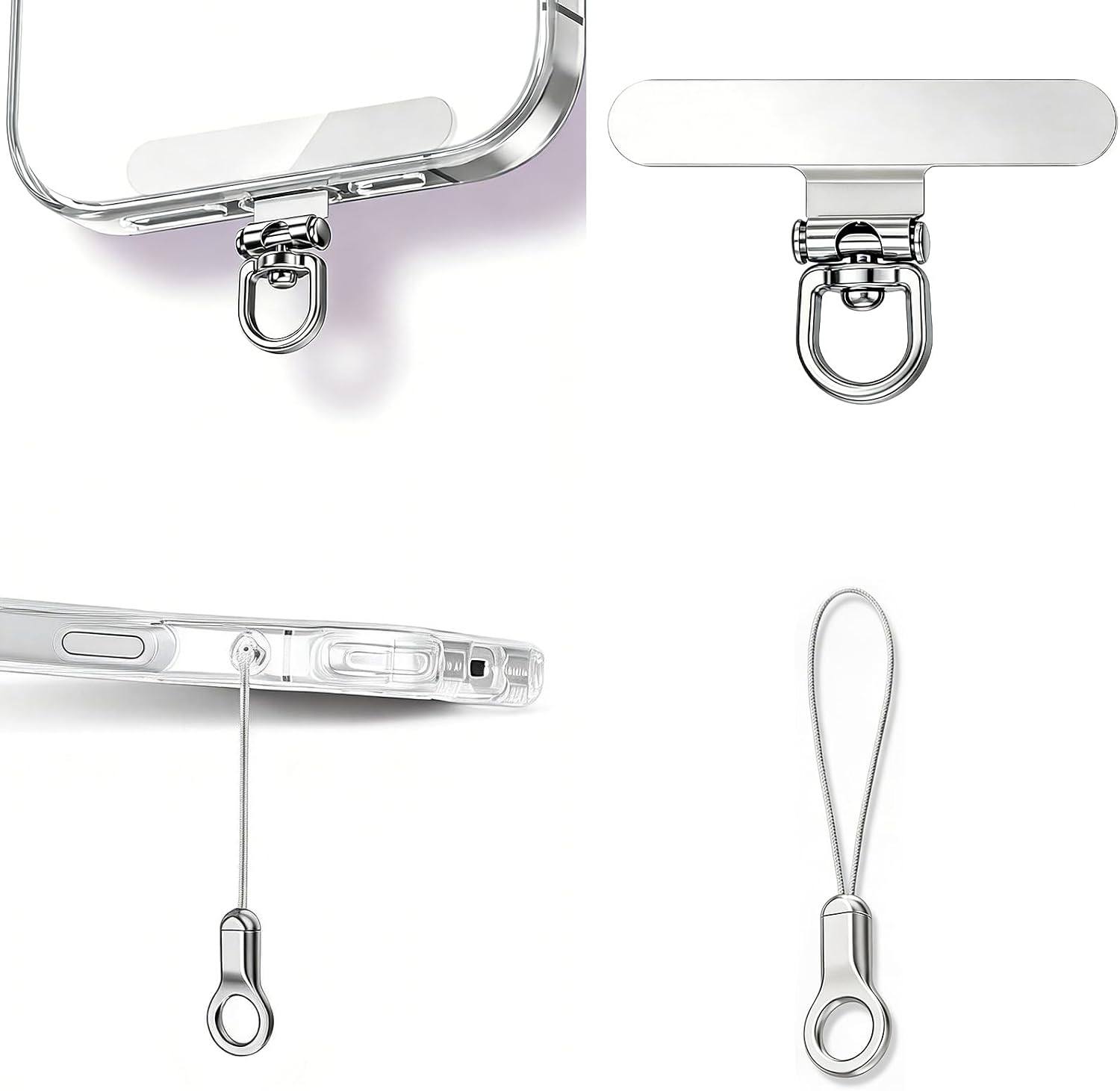 Phone Tether Tab & Cell Phone Charms Split Ring Strap 360° Swivel Clip Ultra Thin Stainless Steel Universal Lanyard Patch Cords DIY String for All Phone Cases Hanging USB Drive Keychain Accessories