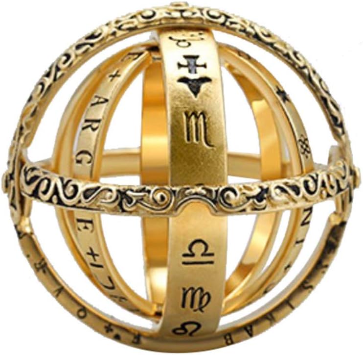 Balakie Astronomical Finger Ring, Retro Vintage Globe Universe Ball Ring, Armillary Sphere Ring, Unfold to Change into Cosmic Ball, Creative Gift for Couple Lovers