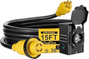 FILLUCK 15FT 30 Amp Generator Cord with Pre-Drilled Power Inlet Box,Heavy Duty Generator Power Cord 4 Prong,125/250V,NEMAL14-30P/14-30R,Waterproof,ETL Listed,Home/RV Power Supply