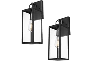 Diyel Outdoor Wall Sconce Lights, 16 Inch Tall Transitional Exterior Wall Light Fixtures with Clear Glass, Anti-Rust Modern Black Outside Wall Lanterns for House Front Porch Doorway Patio, 2 Pack